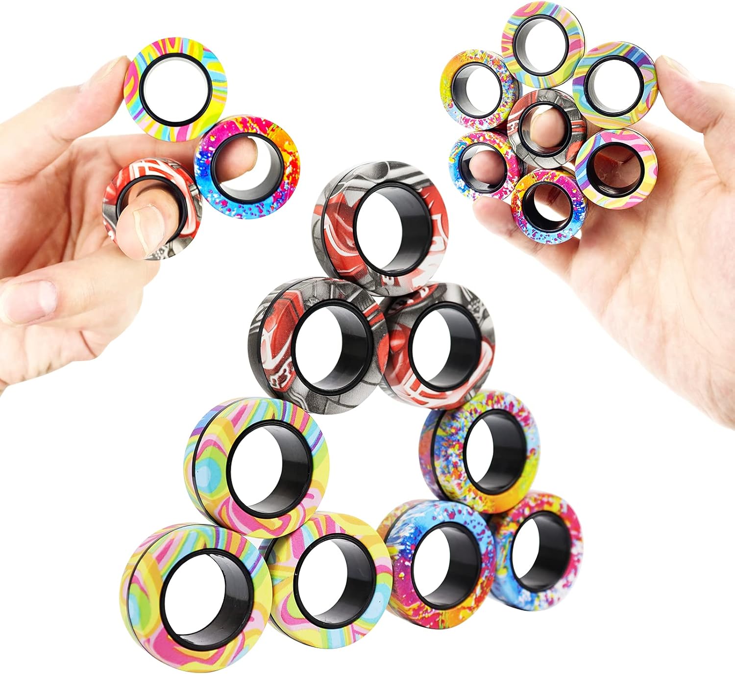 Fidget Spinner Bearing - 3pcs Finger Magnetic Rings Colorful Fidget